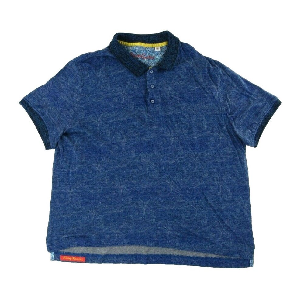 Robert Graham Mens Polo Shirt XXL Blue Lotus Swirl Short Sleeve